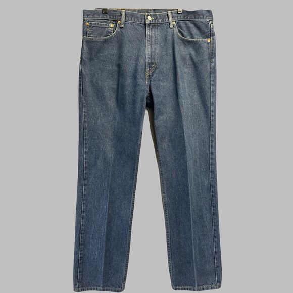 Levis 505 Regular Fit Straight Leg Jeans Mens 38x32 Blue Rigid Denim Classic - Picture 1 of 9